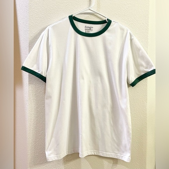 Ringer Tee White Green Trim Size Medium Vintage Look T-shirt - Picture 3 of 5